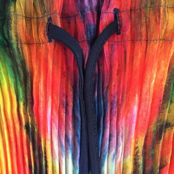 Dolcezza Womens Pleated Top Large Multicolor Pattern Drawstring Long Sleeve - Picture 8 of 8